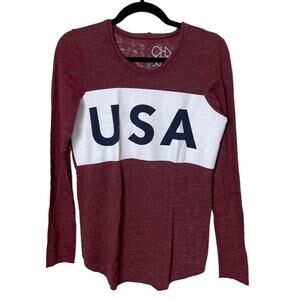 Chaser Long Sleeve USA Graphic Tee Burgundy Multi Size Medium